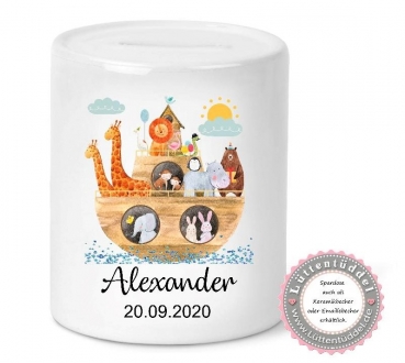 Spardose Tasse Becher Blumentopf - Vase Arche personalisiert mit Name Taufe Geburt Kommunion Konfirmation Firmung Einschulung Geburtstag von Lüttentüddel®